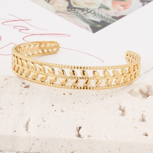 Fashion Stainless Steel Olive Branch Leaf Bangle Hollow Open C-Shaped Adjustable Gold Silver Bracelet For Women Jewelry