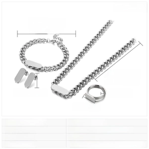 Detailed size specifications for stainless steel Cuban chain jewelry set with golden plates
