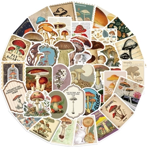 50 pieces of vintage mushroom waterproof stickers for luggage, laptops and guitars