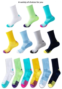 Close-up of assorted athletic socks with L/R markings and reinforced arch support