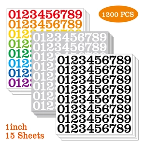 Détail de 1200 autocollants chiffres en vinyle imperméable colorés sur 15 feuilles de 1 pouce