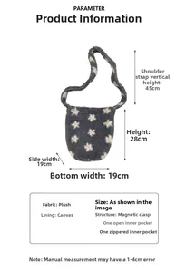 Guía detallada de tallas y especificaciones de materiales para bolso de peluche floral
