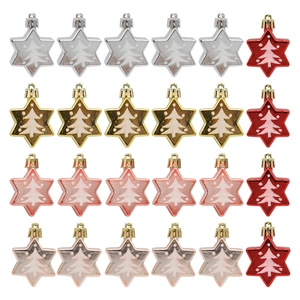 Christmas Tree Star Ornaments Painted Tree Pattern Sparkling Plastic Hanging Pendants For Holiday Party Home Decor