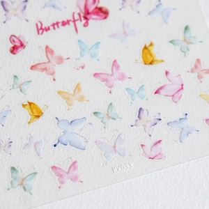 Watercolor 5D butterfly nail stickers KX033 with thin adhesive backing for nail art decor