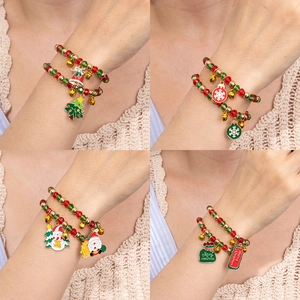 Christmas beaded bracelet set with red green crystal beads and Santa Claus charms
