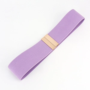 Close-up of a 5cm purple elastic waist belt with a minimalist gold metal buckle