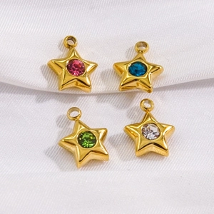 Polished 14K gold-plated star pendants with colorful crystals for DIY jewelry making