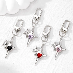 Alloy Meteor Cross Star Heart Keychain Sparkling Rhinestone Heart Bag Pendant Electroplated Silver Key Ring Fashion Jewelry For Women
