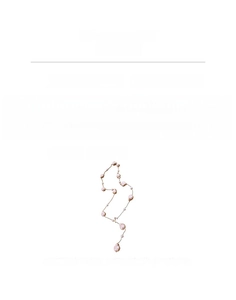 Detail view of irregular pink pearls and copper chain necklace with product specifications