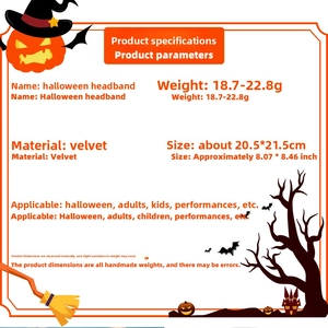 Detailed technical specification chart for Halloween pumpkin headband material and size