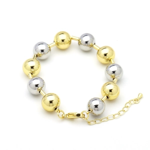 Detail of 18k gold and silver plated bead bracelet with adjustable lobster clasp