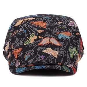 Casquette vintage noire avec motifs de papillons colorés en jacquard tissé
