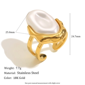 Detail view of 18K gold stainless steel ring with dimensions and weight specs