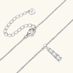 Elegant S925 sterling silver necklace with a rectangular bar pendant and four shiny zircons