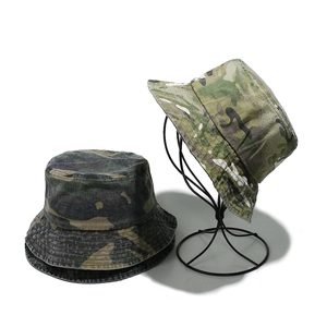 Washed Cotton Camouflage Bucket Hat Vintage Outdoor Hiking Sun Protection Breathable Fisherman Cap For Men Women