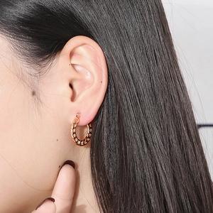 French vintage rose gold chain link hoop earrings for women in polished stainless steel