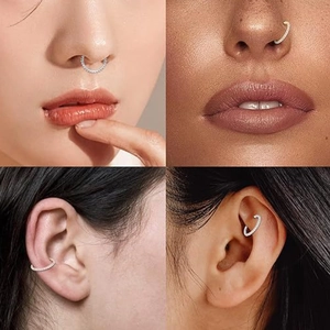 F136 titanium silver hoop with double row zirconia for nose septum and ear piercing