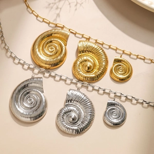 Gold and silver stainless steel spiral seashell pendants in three sizes for DIY jewelry