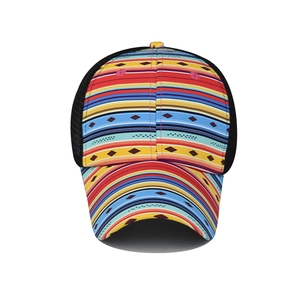 Colorful geometric pattern ponytail baseball cap with breathable black mesh back