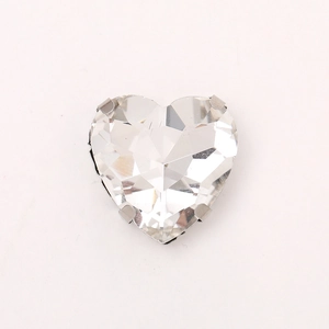 Clear heart-shaped glass crystal rhinestone with silver metal claw setting for DIY jewelry