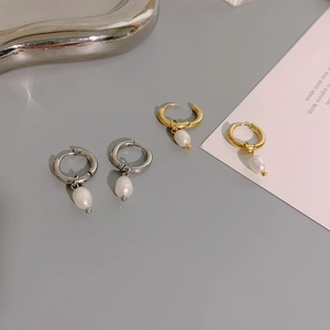 Artificial Pearl Hoop Earrings 304 Stainless Steel 18K Gold Plated Minimalist Huggie Drop Dangle Women Elegant Jewelry