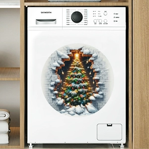 3D Christmas tree wall sticker with snowy brick design for washing machine and fridge