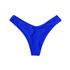 Detailed flat lay of royal blue high-cut V-shaped seamless bikini bottom swimwear