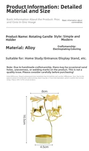 Detail of golden spinning carousel candle holder with rocking horse charms and plated finish
