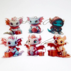 Cute Cartoon Dragon Acrylic Keychain Pendant Christmas Tree Ornament Bag Hanging Decoration Colorful Animal Charm Novelty Gift