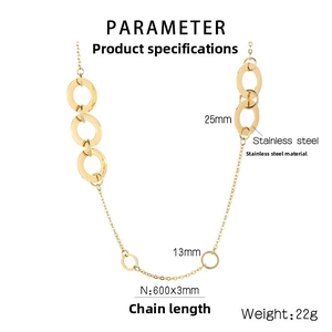 Detail view of 600x3mm gold stainless steel chain with 25mm and 13mm rings