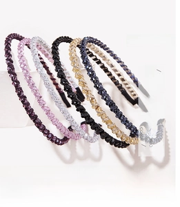 Close-up of sparkling crystal beaded headbands in multiple colors for hair styling