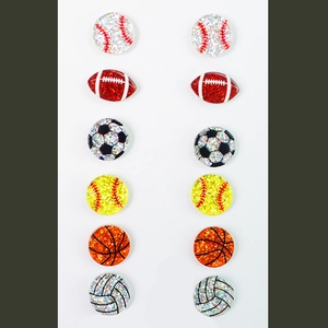 Coffret de boucles d'oreilles sport à paillettes avec designs de baseball et foot