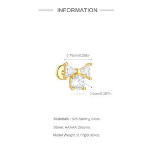 Macro view of 925 sterling silver bow stud earrings with AAAAA zirconia stone details