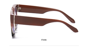 Side view of brown gradient square glasses showing wide temples and metal hinge details