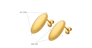 Detail view of oval matte 18K gold plated titanium steel stud earrings with dimensions