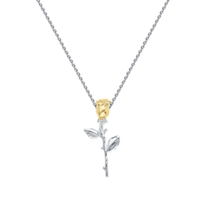925 Sterling Silver Rose Flower Pendant Necklace For Women Two-Tone Gold Silver Rose Bud Botanical Necklace Fine Jewelry Gift