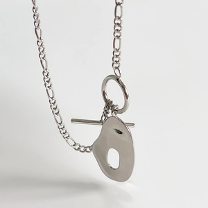 925 Sterling Silver Necklace With Irregular Hollow Geometric Pendant Modern Minimalist Toggle Clasp Figaro Chain