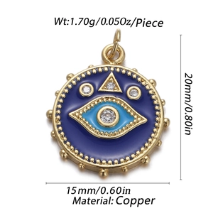 Detailansicht des blauen Emaille-Auge-Anhängers mit Maßen und Kupfer-Materialangaben