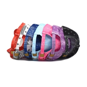 Set of seven colorful paisley print baseball caps with adjustable metal buckles and straps