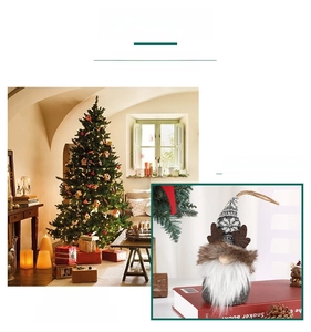 Detailed view of handmade Christmas gnome with snowflake hat, reindeer horns and hanging loop