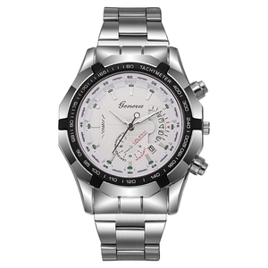 Luxurious Geneva men's business quartz watch with silver steel band and 3ATM waterproof