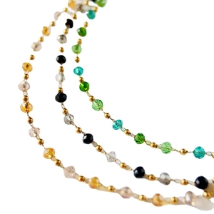 French style colorful crystal beads choker with 18k gold plated titanium steel chain