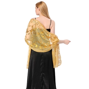 Exquisite gold sequin embroidered shawl for bridal or party dress, detailed back view