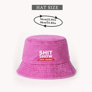 Detailed size chart for rose red washed cotton bucket hat with street style embroidery