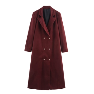 Women Suede Overcoat Long Sleeve Double Breasted Lapel Collar Solid Color British Style Casual Loose Coat
