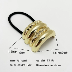 Detailed size specifications for gold metallic textured shell hairband with dimensions