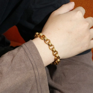 Chunky gold stainless steel O-link chain bracelet for men with hip-hop punk style