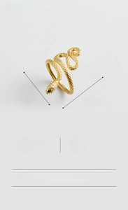 Detailed view of adjustable golden S925 silver snake ring with textured scale patterns