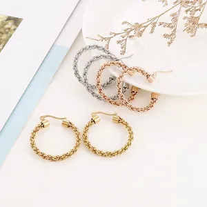 Boucles D'oreilles Créoles Tressées Torsadées Acier Inoxydable Grandes Rondes Bijoux De Mode Pour Femmes Élégant