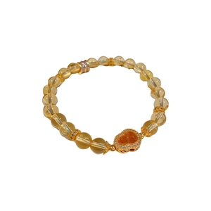 New Chinese style citrine beaded bracelet with a zircon gourd pendant on white background